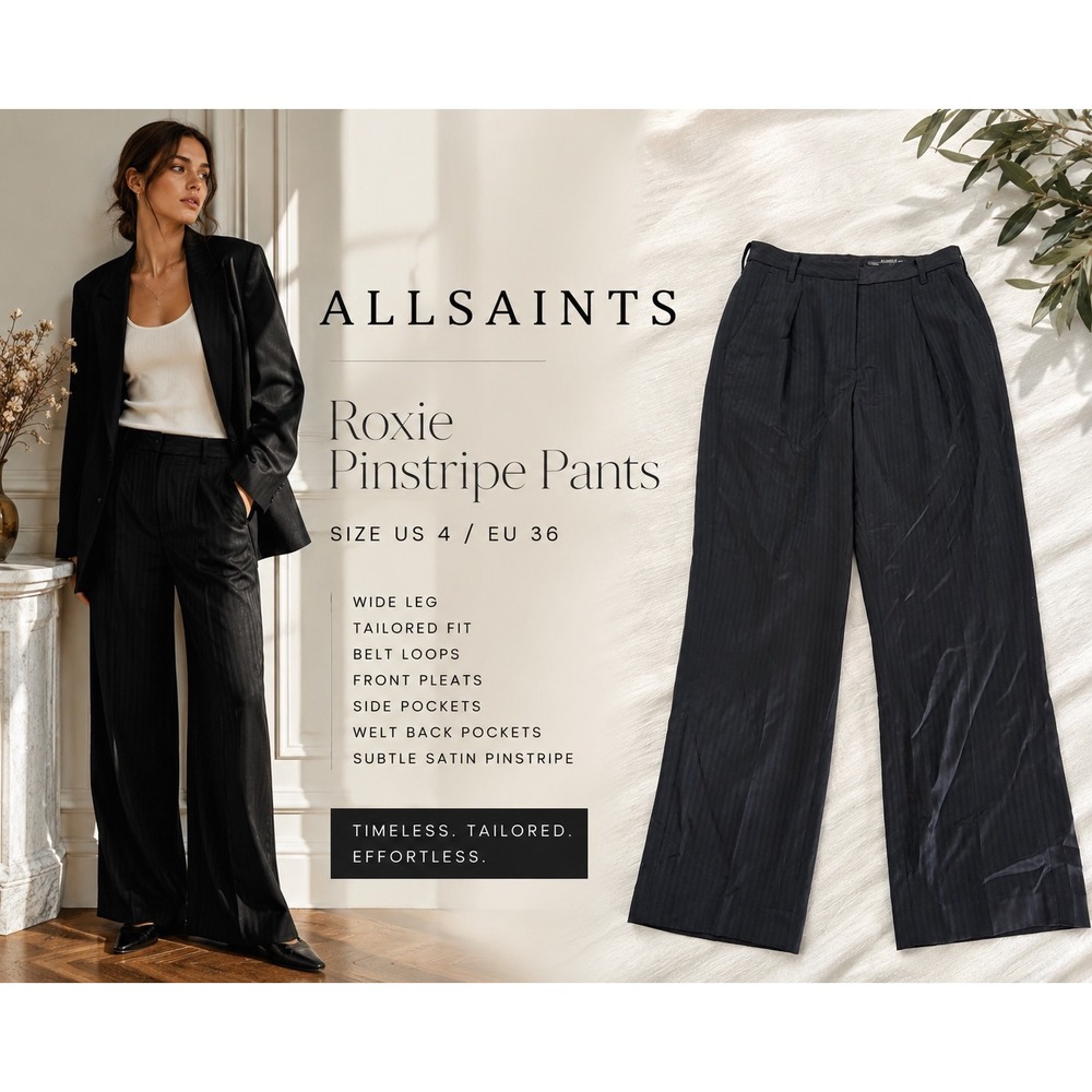 AllSaints Roxie Pinstripe Wide Leg Dress Pants Black Size US 4 EU 36